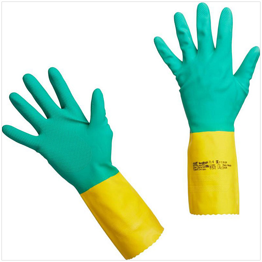 Перчатки резиновые Vileda Professional "Усиленные" с неопреном, р.XL, зеленый/желтый, пакет