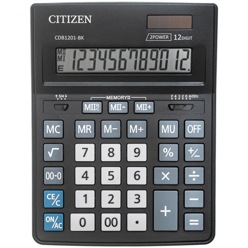 Калькулятор настольный ПОЛНОРАЗМЕРНЫЙ CITIZEN BusinessL CDB1201-BK 12р.Чер