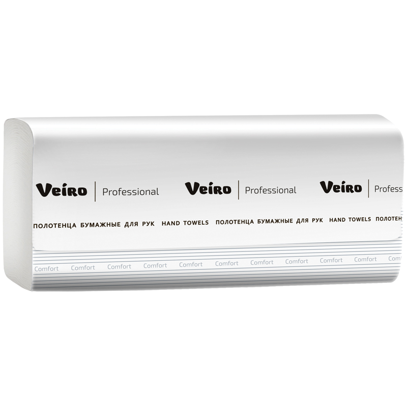 Полотенца бумажные лист. Veiro Professional "Comfort"(V-сл), 2-слойные, 200л/пач, 21*21,6, белые