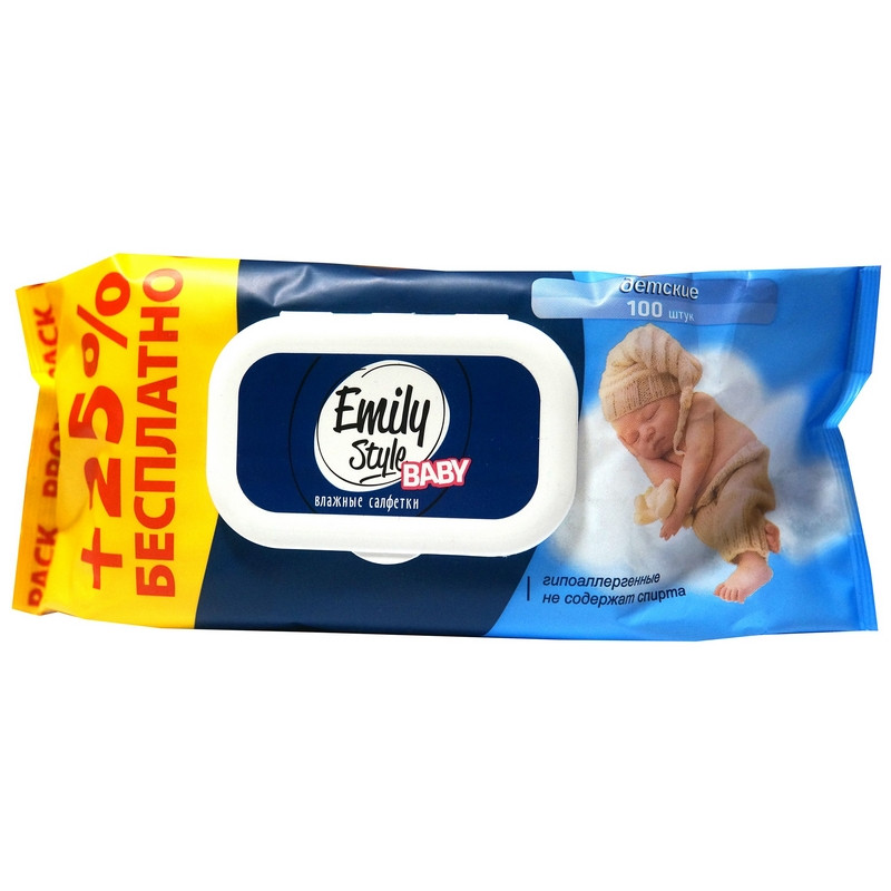 Салфетки влажные Emily Style детск 80+20 шт/уп с клапаном
