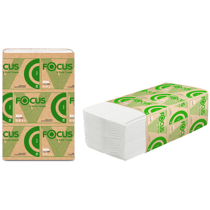 Полотенца бумажные лист. Focus Eco (V-сл) 1-слойные, 250л/пач, 23*20,5см, белые