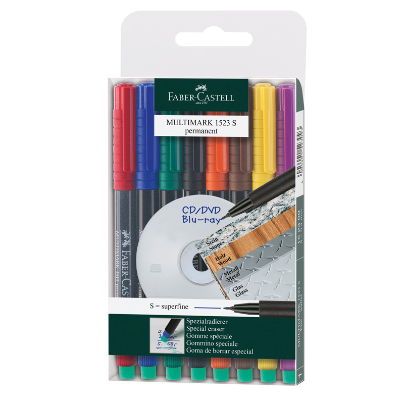 Набор перман. маркеров Faber-Castell "Multimark permanent" S, 08цв., игольч., 0,4мм