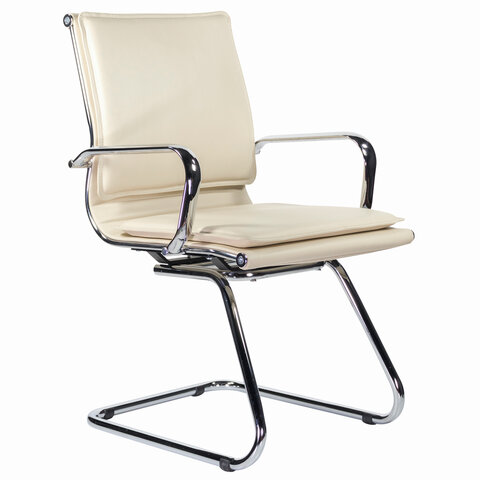 Кресло для приемных и переговорных BRABIX "Kayman CF-102", экокожа, хром, бежевое, 532573