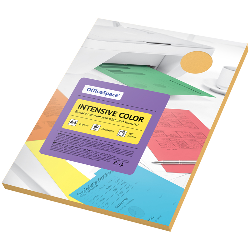 Бумага цветная OfficeSpace "Intensive Color", A4, 80г/м², 100л., (оранжевый)