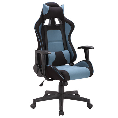 Кресло компьютерное BRABIX "GT Racer GM-100", две подушки, ткань, черное/голубое, 531818