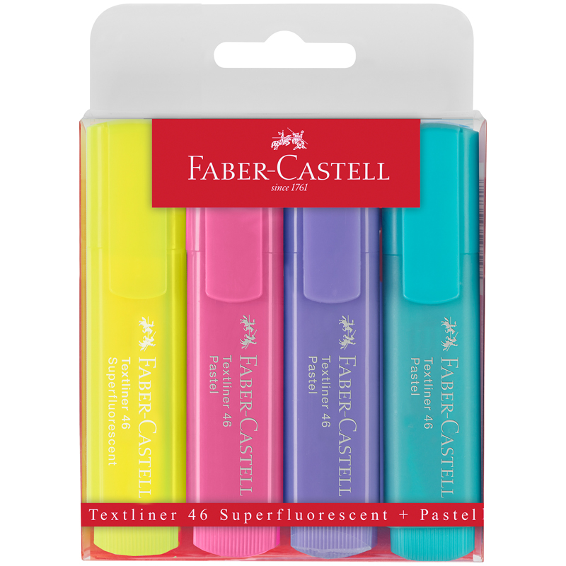 Набор текстовыделителей Faber-Castell "46 Superfluorescent+Pastel" 2 флуоресцентных цв. + 2 пастельных цв., 1-5м