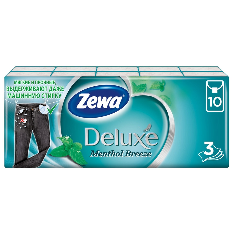 Носовые платочки ZEWA Deluxe Ментол арома 3сл з ел 10х10шт/уп 5120100