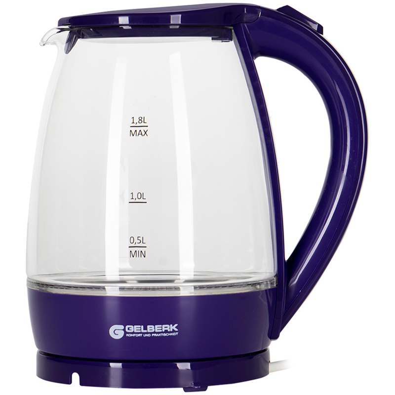 Чайник электрический Gelberk GL-471, 1,8л, 2000Вт, стекло/пластик, фиолетовый