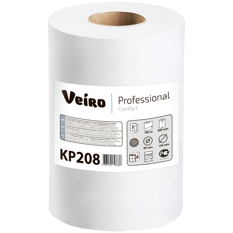 Полотенца бумажные в рулонах Veiro Professional "Comfort"(С1/С2), 2-слойные, 100м/рул, ЦВ, белые