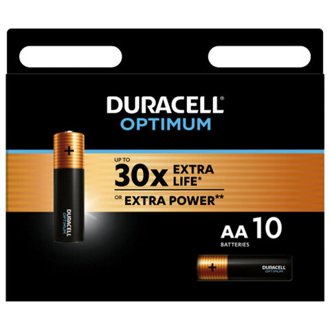 Батарейки КОМПЛЕКТ 10шт DURACELL Optimum AA(LR6,15А), х30 мощность, алкалин пальчиковые, (ш/к 8993), 5014728