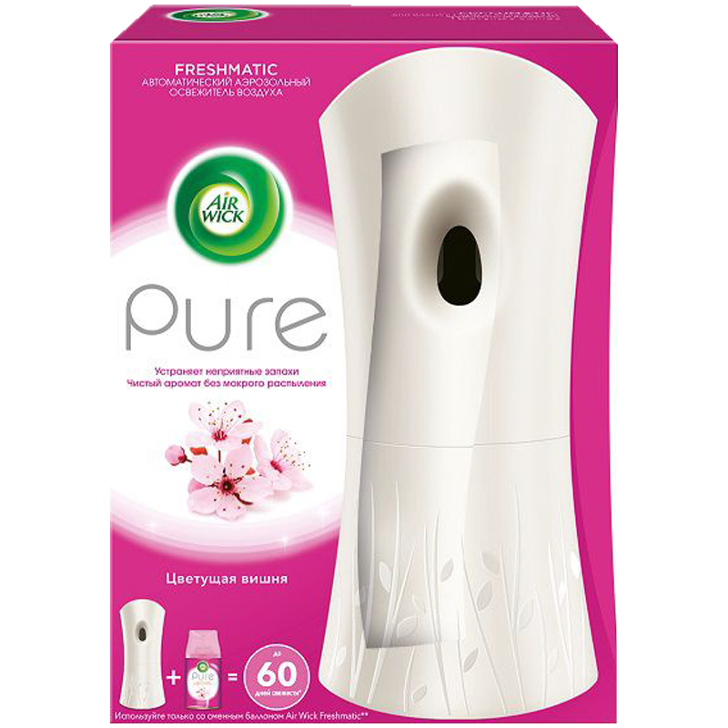 Комплект освежитель воздуха авт. и смен. блок Airwick Freshmatic "Pure. Цветущая вишня", 250мл