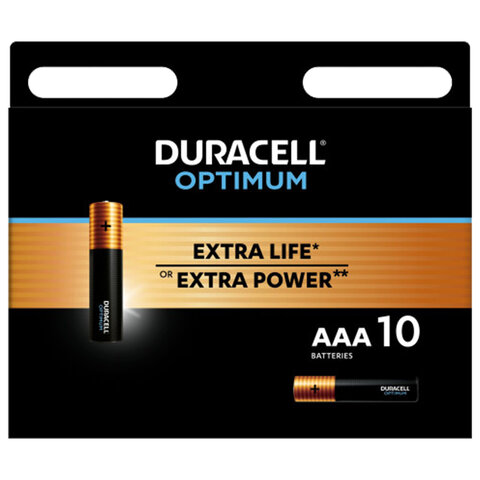 Батарейки КОМПЛЕКТ 10шт DURACELL Optimum AAA(LR03,24А) х30 мощность алкалин мизинчиковые, (ш/к 9020), 5014729