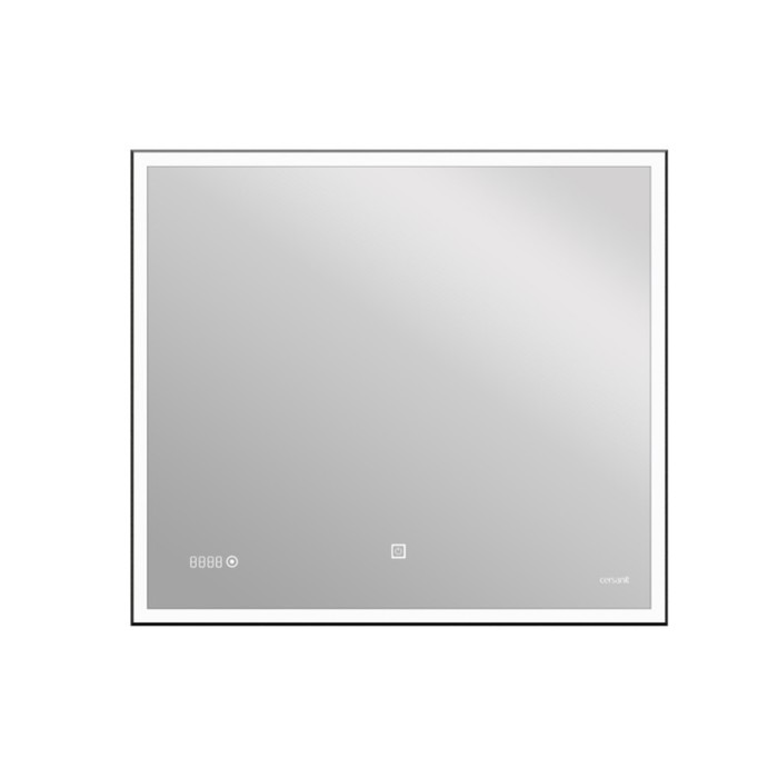 Зеркало Cersanit LED 011 design 80x70 см, с подсветкой, часы, металл. рамка, прямоугольное