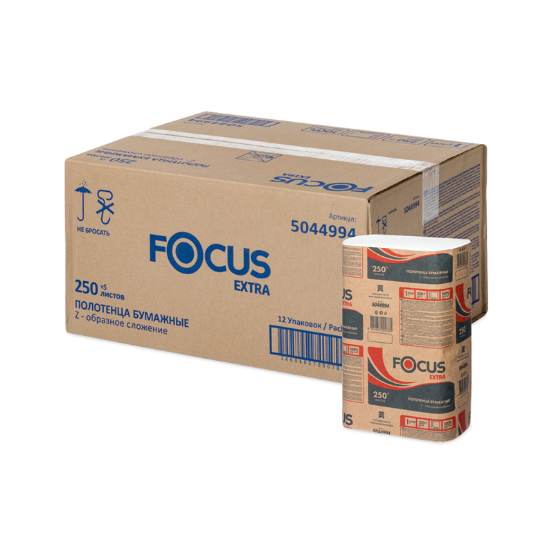 Полотенца бумажные лист. Focus (Z-сл) 1-слойные, 250л/пач. 21,5*24см, белые