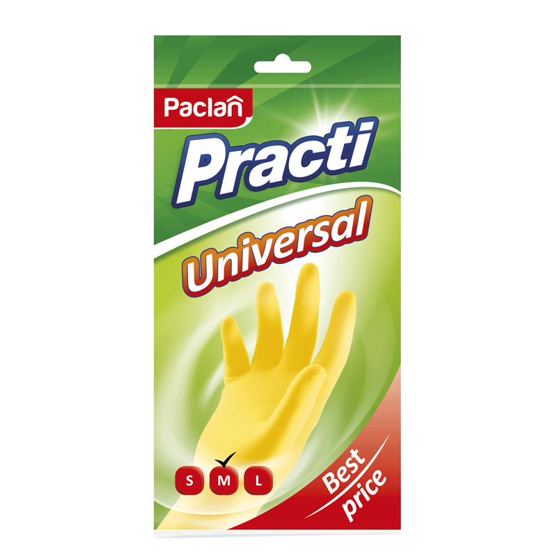 Перчатки резиновые Paclan "Practi.Universal", М, желтые, пакет с европодвесом