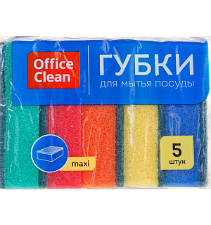 Губки для посуды OfficeClean "Maxi", поролон с абразивным слоем, 9*6,5*2,7см, 5шт.