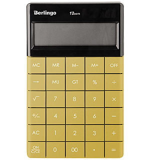 Калькулятор настольный Berlingo "PowerTX",  12 разр., двойное питание, 165*105*13мм, золотой