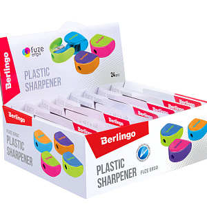 Точилка пластиковая Berlingo "Fuze Ergo" 1 отверстие, контейнер, ассорти, блистер, европодвес