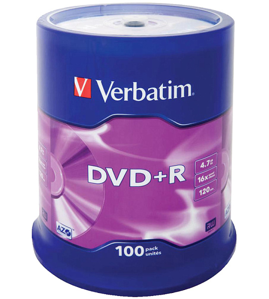 Диск DVD+R 4.7Gb Verbatim 16x Cake Box (100шт)