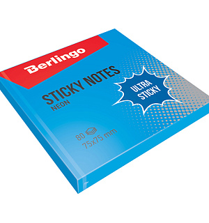 Самоклеящийся блок Berlingo "Ultra Sticky", 75*75мм, 80л, синий неон