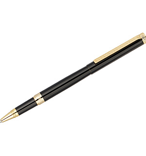 Ручка-роллер Delucci "Classico" черная, 0,6мм, корпус черный/золото, подарочная упаковка