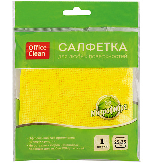 Салфетка для уборки OfficeClean, микрофибра, 25*25см, желтая