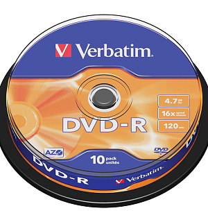 Диск DVD-R 4.7Gb Verbatim 16x Cake Box (10шт)