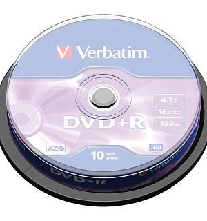 Диск DVD+R 4.7Gb Verbatim 16x Cake Box (10шт)