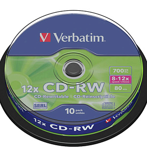 Диск CD-RW 700Mb Verbatim 8-12x Cake Box (10шт)