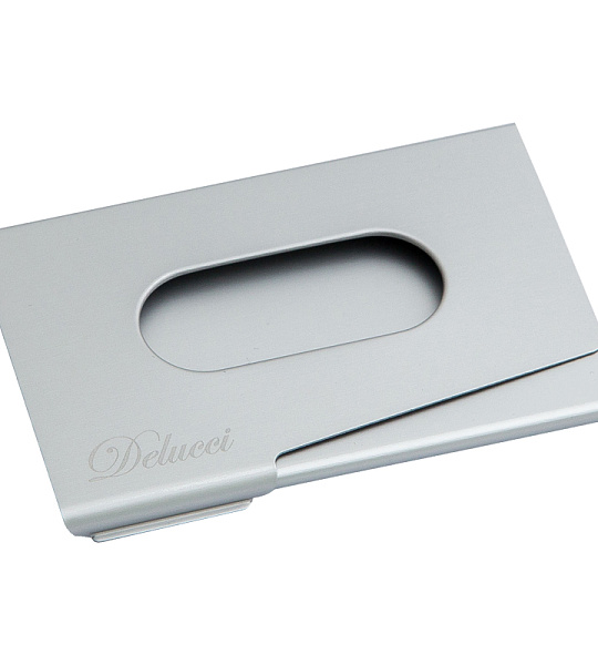 Визитница карманная Delucci из алюминия серебристого цвета, легкий доступ, подарочная упаковка