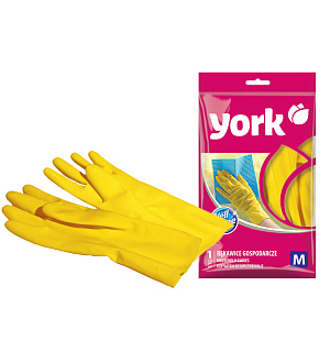 Перчатки резиновые York, суперплотные, с х/б напылением, р. M, желтые, пакет с европод.