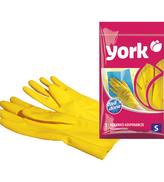 Перчатки резиновые York, суперплотные, с х/б напылением, р. S, желтые, пакет с европод.