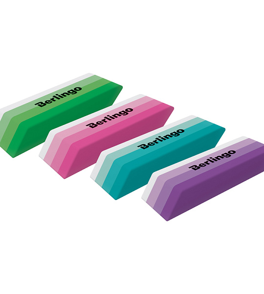 Ластик Berlingo "Stripes", прямоугольный, скошенный, термопласт. резина, цвета ассорти, 50*19*9мм