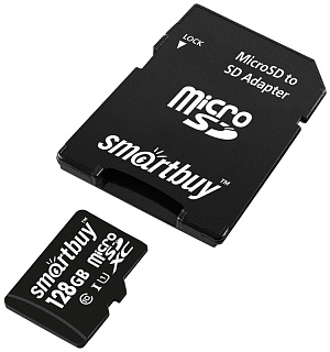 Карта памяти SmartBuy MicroSDXC 128GB UHS-1, Class 10, скорость чтения 80Мб/сек (с адаптером SD)