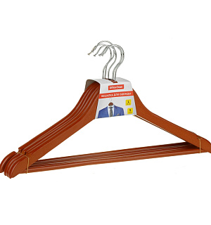 Вешалка-плечики OfficeClean, набор 5шт., деревянные, с перекладиной, 45см, цвет вишня