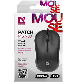 Мышь Defender Patch MS-759, USB, черный, 2btn+Roll