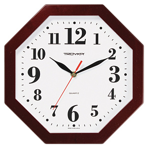 Часы настенные ход плавный, Troyka 41431416, восьмигранные, 29*29*3,5, бордовая рамка
