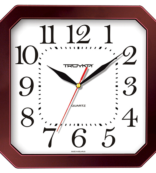 Часы настенные ход плавный, Troyka 31331316, квадратные, 29*29*3,5, бордовая рамка
