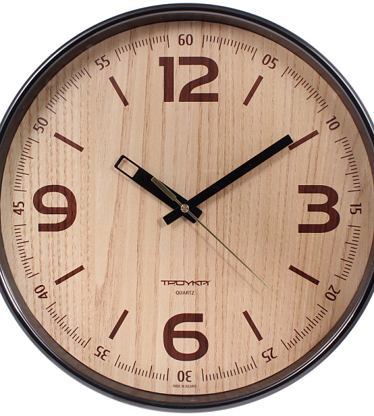 Часы настенные ход плавный, Troyka 77774731, круглые, 30*30*5, коричневая рамка