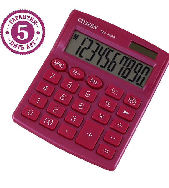 Калькулятор настольный Citizen SDC-810NR-PK, 10 разрядов, двойное питание, 102*124*25мм, розовый