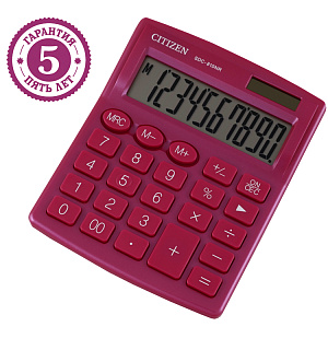 Калькулятор настольный Citizen SDC-810NR-PK, 10 разрядов, двойное питание, 102*124*25мм, розовый