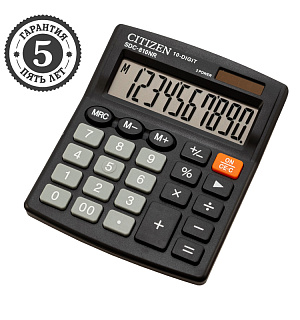 Калькулятор настольный Citizen SDC-810NR, 10 разрядов, двойное питание, 102*124*25мм, черный