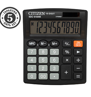 Калькулятор настольный Citizen SDC-810NR, 10 разрядов, двойное питание, 102*124*25мм, черный