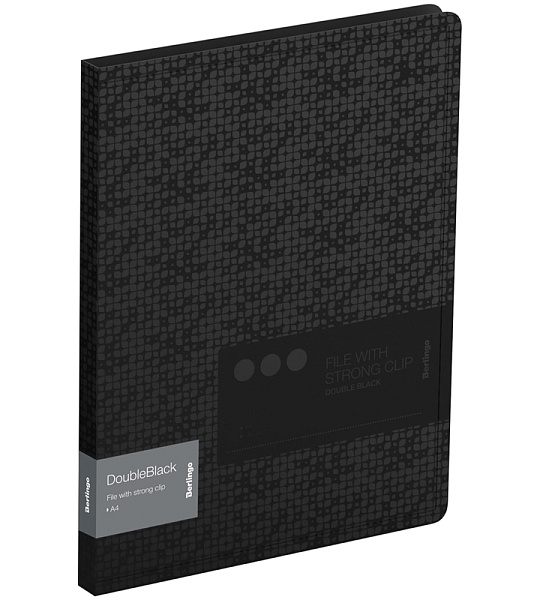 Папка c зажимом Berlingo "DoubleBlack" А4, пластик, 17мм, 600мкм, черная, с внутр. карманом, с рисунком