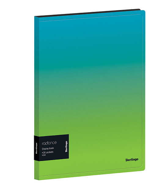 Папка с 20 вкладышами Berlingo "Radiance", 17мм, 600мкм, с внутр. карманом, голубой/зеленый градиент