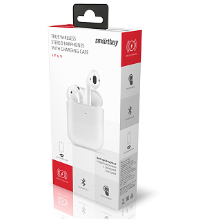 Наушники с микрофоном беспроводные Smartbuy iFly, Bluetooth 5.0, TWS, сенс. упр., разъем 8-pin (lightning), белый