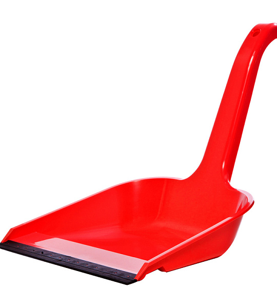 Совок для мусора OfficeClean, высокая ручка, с резиновой кромкой, ширина 23см, пластик, красный