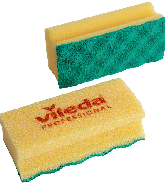 Губка Vileda Professional "Pur Active", с абразивным слоем, 14*6,3см, 10шт, желтый/зеленый 123117 (ПОД ЗАКАЗ)