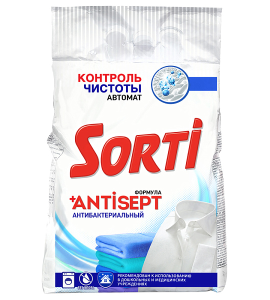 Порошок для машинной стирки Sorti "Контроль чистоты", антибактериальный, 2,4кг