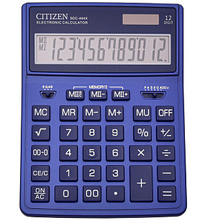 Калькулятор настольный Citizen SDC444XRNVE, 12 разрядов, двойное питание, 155*204*33мм, темно-синий